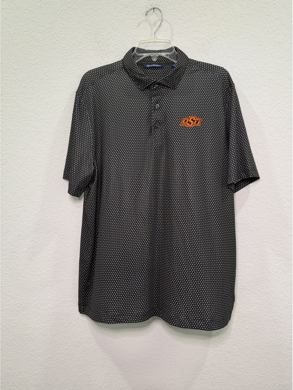 Cutter & Buck Oklahoma State Black with White Polka Dots Polo - L